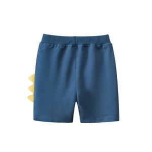 Short en maille de coton bleu foncé pour garçon avec détails de pointes de dinosaure jaunes