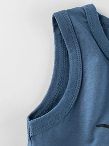Blue cotton tank top for boys featuring a round neck and premium double-stitched seams