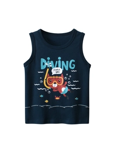 Boys Tank Top 100% Cotton Sleeveless Shirt Cartoon Diving Cat Print Round Neck Summer Casual Vest For Toddlers
