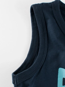 High-quality navy blue cotton knit vest for boys featuring durable double-needle stitching