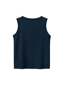 Dark blue sleeveless cotton vest for boys showing back view on white background