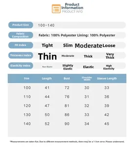 Size chart for boys' lightweight hooded jacket with detailed 100-140 cm measurements
