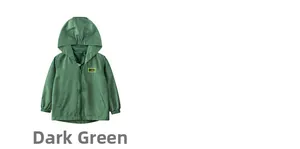 Detail view of the dark green hooded windbreaker jacket with elastic cuffs and pocket