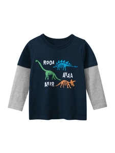 Jungen Langarmshirt Reine Baumwolle Lagenlook Dinosaurier Skelett Print Rundhals Herbst Mode Kinder Oberteile
