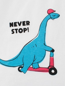 T-shirt manches longues enfant avec dinosaure bleu à trottinette et texte Never Stop