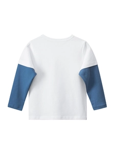 T-shirt manches longues en coton pour garçons avec motif dinosaure et manches contrastées