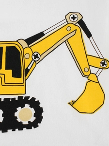 Toddler long sleeve t-shirt featuring bright yellow excavator cartoon print on cotton fabric