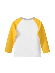 Kids long sleeve raglan T-shirt featuring yellow, white and grey color blocking design