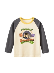 Boys Long Sleeve T-Shirt 100% Cotton Raglan Sleeves Cartoon Car Print Round Neck Vintage Casual Kids Toddler Top