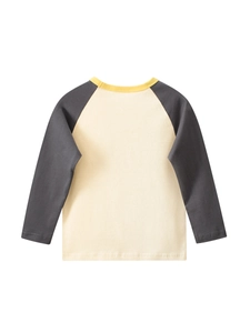 Kids long sleeve raglan t-shirt with contrast sleeves and yellow crew neck design