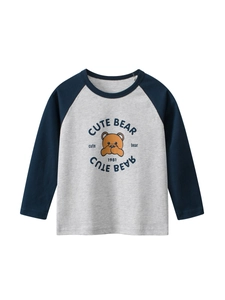 Kinder Langarm T-Shirt Reine Baumwolle Cartoon Bär Druck Raglanärmel Rundhals Lässiges Herbst Oberteil Für Jungen Mädchen