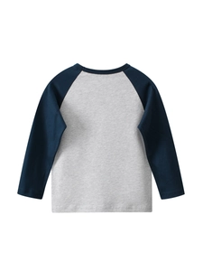 Kinder Langarmshirt mit Raglanärmeln in Marineblau und grauem Baumwollstrickstoff