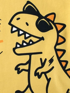 T-shirt manches longues garçon avec imprimé dinosaure jaune et texture en tricot