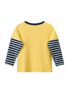 T-shirt jaune enfant à manches longues avec rayures bleues et blanches style superposé