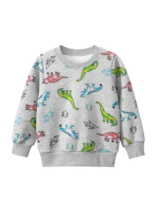 Sudadera de Niño con Estampado de Dinosaurios Forro Polar Cálida Manga Larga Cuello Redondo Mezcla de Algodón Jersey para Niños Gris