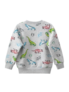 Sudadera gris claro para niños con estampado de dinosaurios y acabados de punto elástico