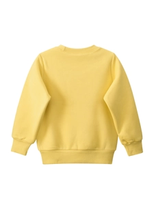 Classic bright yellow crewneck sweatshirt for kids with ribbed cuffs on white background