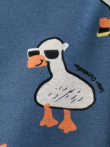 Blue fleece kid's sweatshirt with Holy Cutiebody cartoon goose print on front