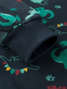 Kids navy cotton sweatshirt with dinosaur prints and elastic ribbed cuffs detail