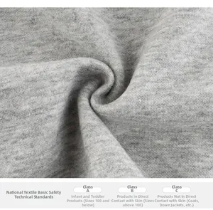 Detailed view of grey sweatshirt fabric texture showing textile safety standard quality
