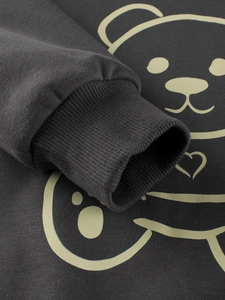 Dark grey cotton toddler sweatshirt with ribbed cuffs and minimalist cartoon bear print
