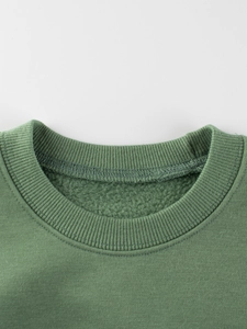 Sweatshirt enfant vert en polaire avec col rond côtelé et doublure douce d'hiver