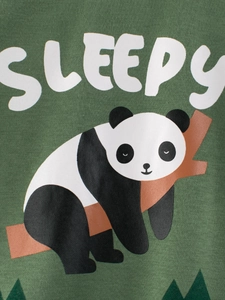 Sweat-shirt en polaire vert foncé pour enfant avec imprimé panda et maille de qualité