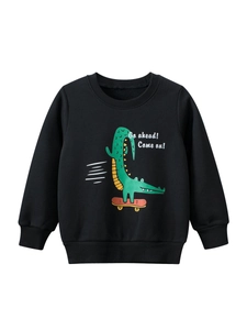 Sweat-shirt pour Enfants Garçons Imprimé Crocodile Skateboard Doublé Polaire Col Rond Manches Longues Pullover Automne Hiver Haut Décontracté