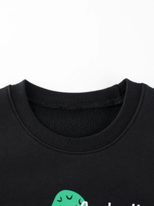 Sweat-shirt enfant noir doublé polaire avec imprimé dessin animé vert et col ras du cou