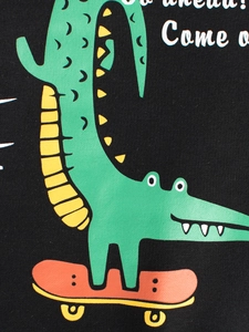 Sweat en polaire noir pour enfant avec motif crocodile vert mignon sur skateboard