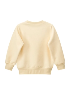 Sweat-shirt minimaliste beige crème pour enfants avec col rond et finitions côtelées
