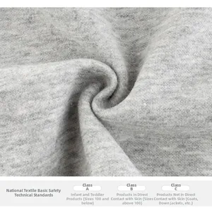 Detail of light gray marl knit fabric showing soft texture and textile safety standards