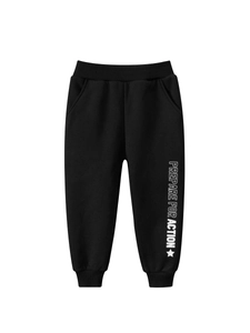 Toddler Boys Fleece Lined Jogger Pants Elastic Waist Cotton Polyester Sweatpants With Letter Print For Sports Casual
