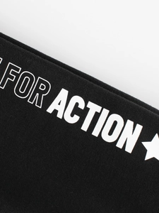 Kids black polar fleece joggers with white For Action star print in street style