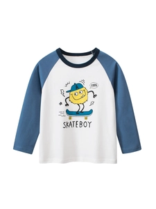 Jongens 100% Katoen Lange Mouw Raglan T-Shirt Cartoon Monster Skate Print Ronde Hals Casual Lente Herfst Kinderen Top