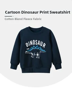 Close-up of navy blue dinosaur hoodie made of soft cotton blend fleece fabric