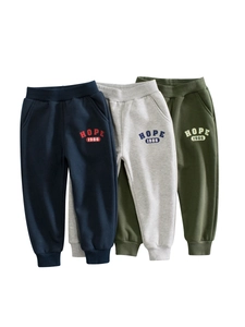 Boys Casual Fleece Lined Sweatpants Korean Style Cotton Blend Printed Joggers Elastic Waist Warm Winter Long Pants For Kids