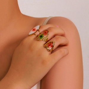 Anelli Regolabili In Acciaio Inossidabile Con Veri Fiori Secchi Resina Cuore Ovale Floreale Gioielli Per Donna