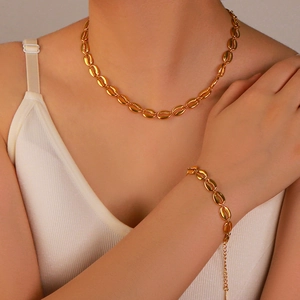 Cowrie Shell Necklace And Bracelet Jewelry Set Gold Plated Stainless Steel Ocean Beach Style Trendy Niche Accessory
