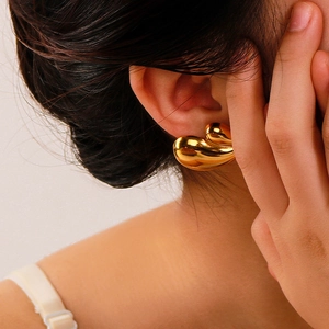 Asymmetric Heart And Teardrop Earrings 18K Gold Plated Stainless Steel Waterproof Mirror Polish Jewelry For Women