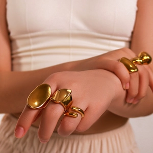 Chunky Irregular Ring For Women Titanium Steel Gold Plated Geometric Organic Minimalist Statement Jewelry Accessory
