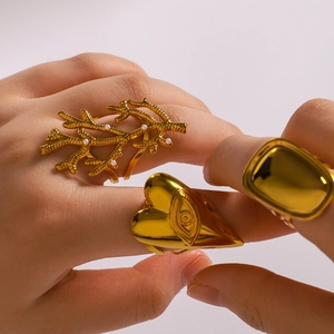 Chunky Gold Geometric Ring Polished Stainless Steel Minimalist Square Heart Shape Fashion Jewelry For Women