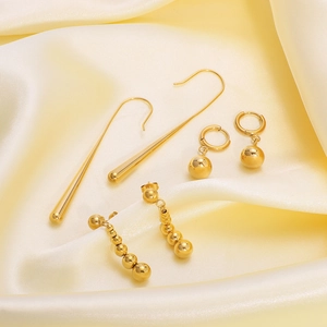 Minimalist 18K Gold Plated Stainless Steel Earrings Women With Ceramic Earring Post Long Water Drop Geometric Beaded