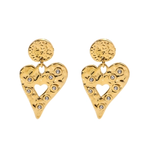 Lava heart earrings with colorful zircon and hollow gold finish stainless steel design