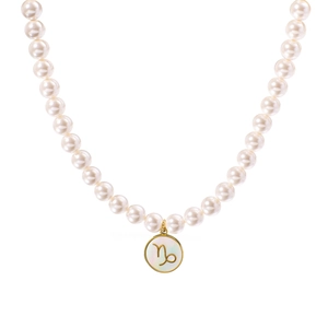 Lange Perlen-Pulloverkette mit goldenem 18K Steinbock-Muschel-Anhänger für Damen