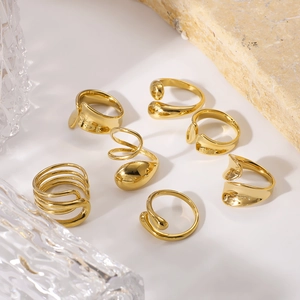 Ensemble de bagues géométriques en acier inoxydable plaqué or 18K pour femme style