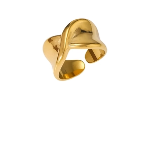 Bague en acier inoxydable 18K poli au design géométrique 3D et anneau ouvert ajustable