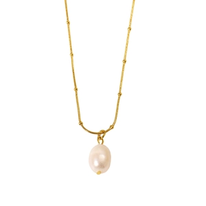 Collier minimaliste en acier doré orné d'un pendentif perle ovale blanche naturelle