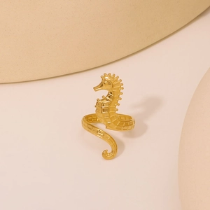 Creative 18K gold plated seahorse textured stainless steel open ring for women