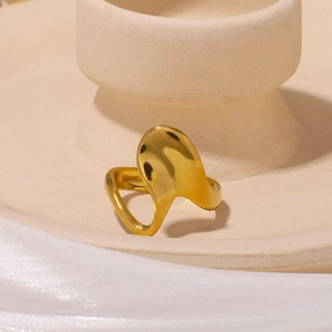 Irregular Wave Stainless Steel Ring 18K Gold Plated Wrinkle Fluid Art Adjustable Open Rings For Women Fashion Jewelry
